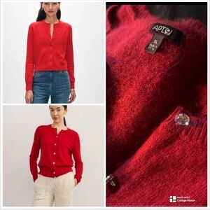 Apt. 9 Red Boxy Cardigan Sweater With Vintage Rhinestone Button Down Closure